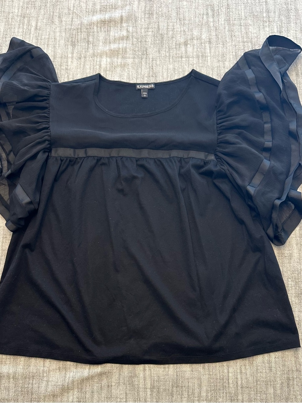 Express Black Short-Sleeve Ruffle Blouse